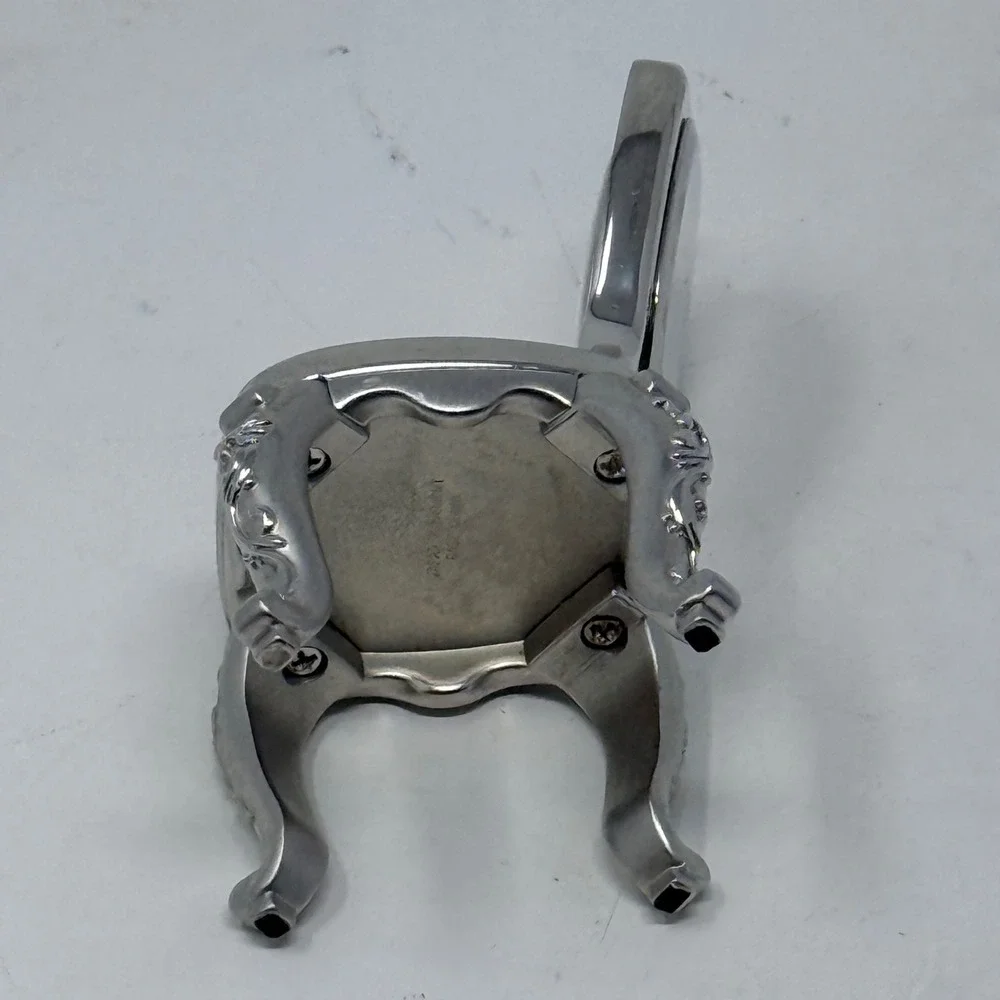 Bulova Miniature Chair Clock Silver Tone Metal Quartz Vintage Collectible Decor